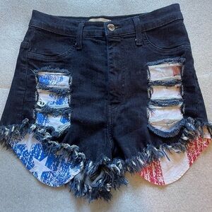 Aprodite Denim High Waisted Distressed Ripped Shorts, Size Medium